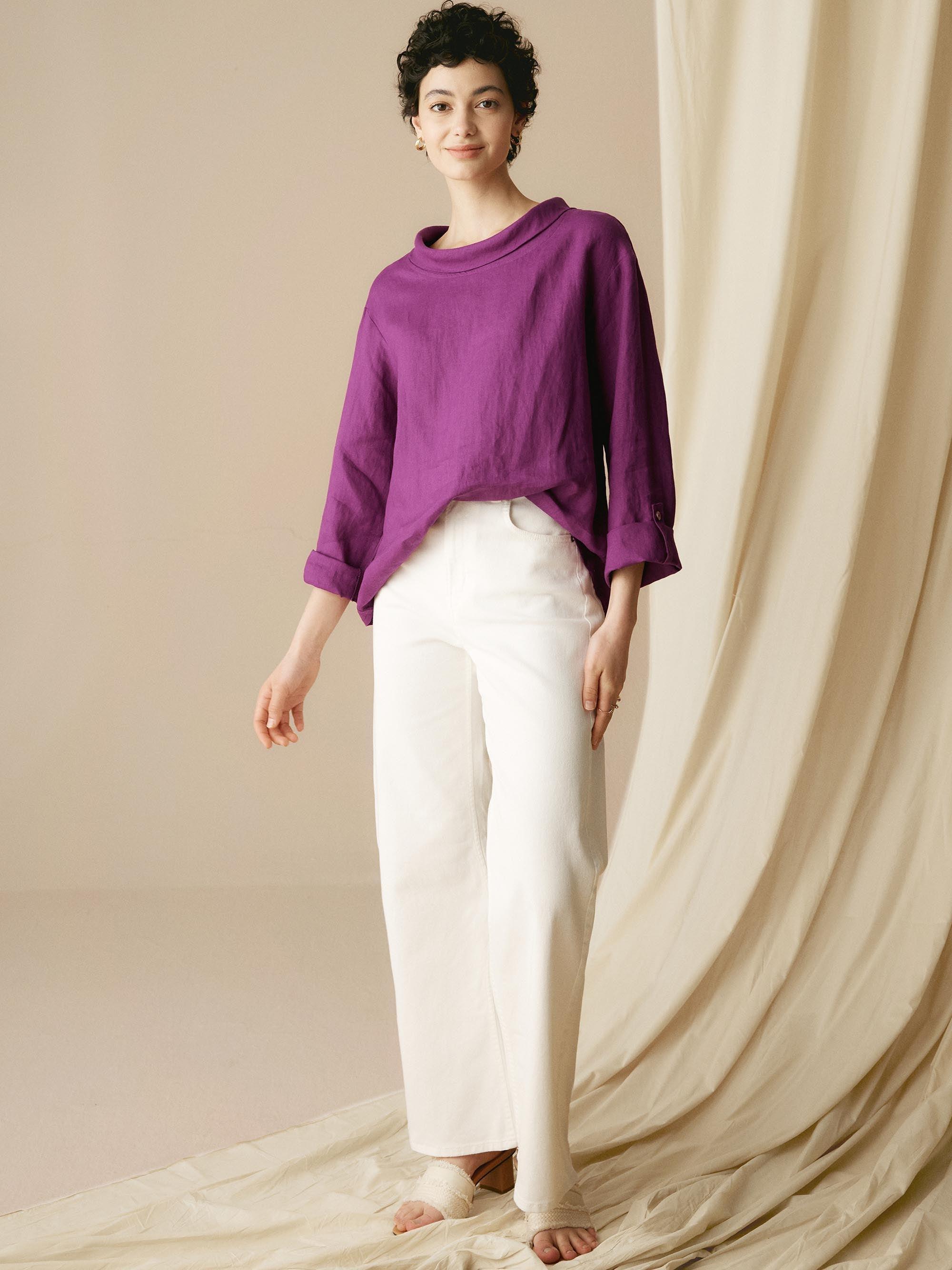 LINTICO 100% Linen Draped Neck Top HOLLIS — detail shot 8