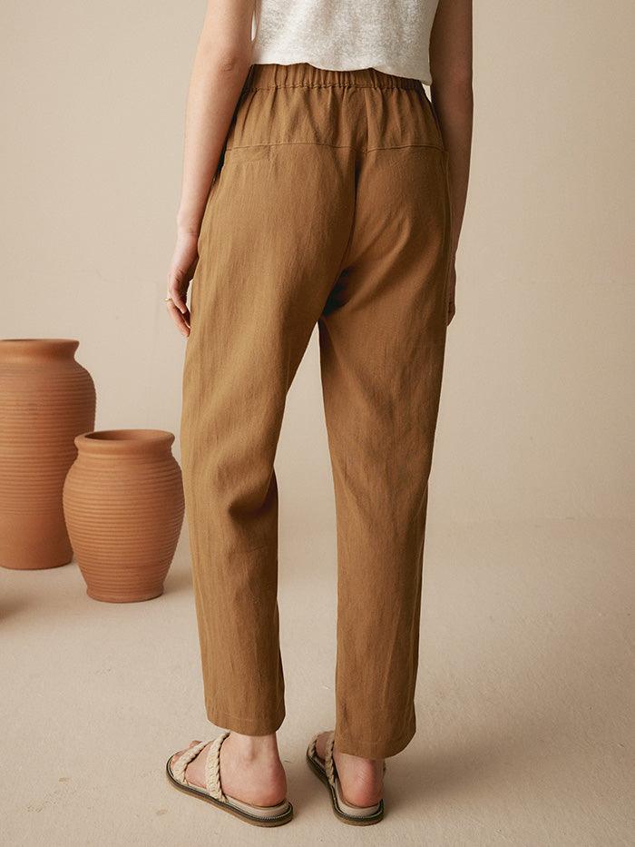 LINTICO 100% Linen Tapered Pants PATRICIA — LINTICO branding close-up