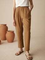 LINTICO 100% Linen Tapered Pants PATRICIA — lifestyle worn / used context