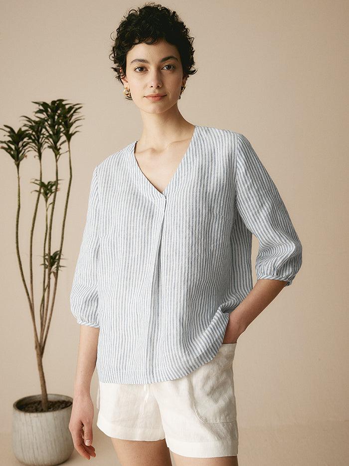 LINTICO 100% Linen Puff Sleeves Top LEAH — main product shot