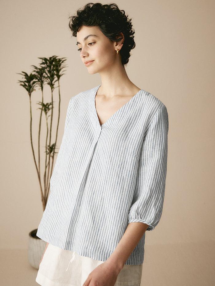LINTICO 100% Linen Puff Sleeves Top LEAH — construction detail