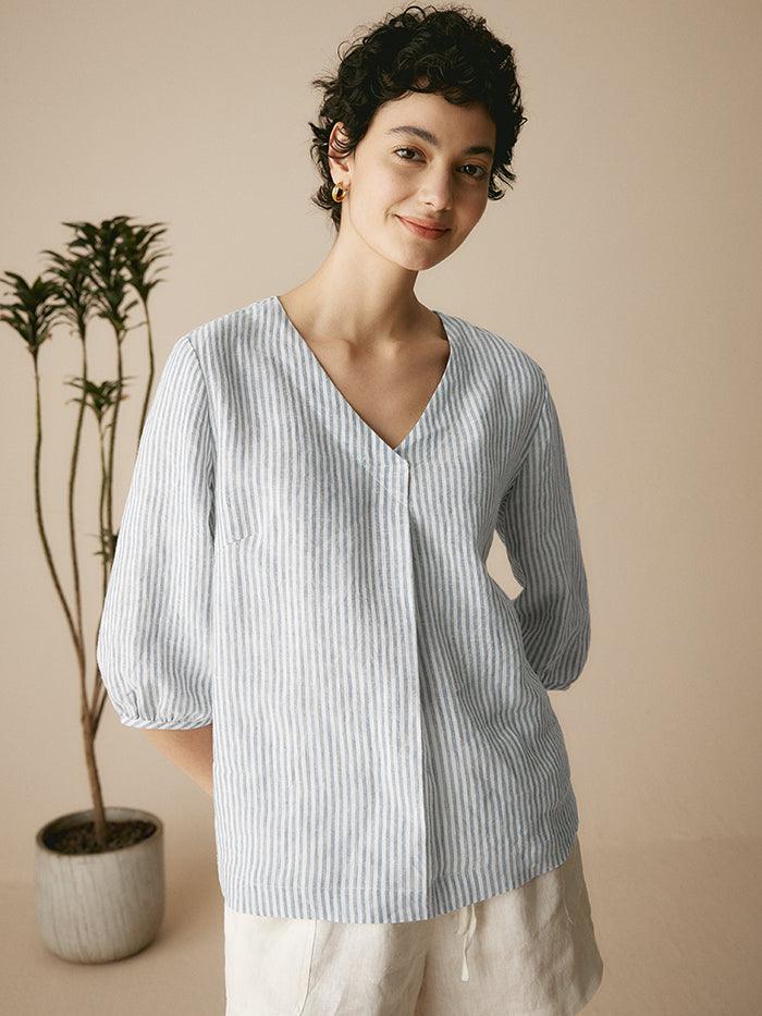 LINTICO 100% Linen Puff Sleeves Top LEAH — tops-blouses-linen category context