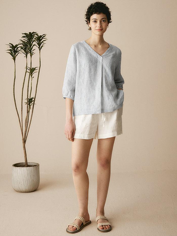 LINTICO 100% Linen Puff Sleeves Top LEAH — lifestyle worn / used context