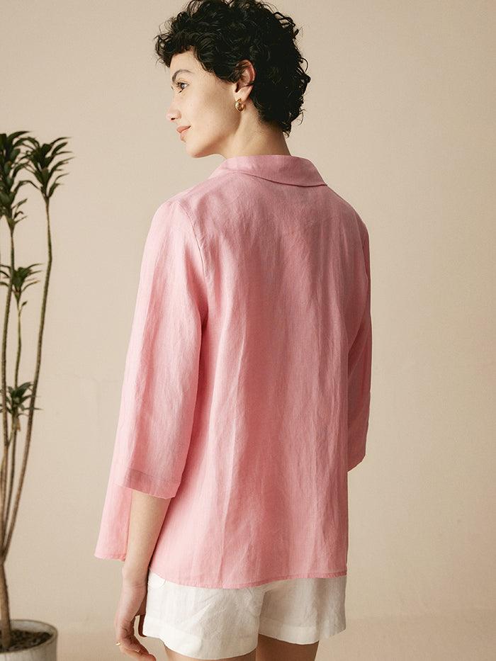 LINTICO 100% Linen Peter Pan Collar 3/4 Sleeve Shirt ASTRID — fabric or material detail