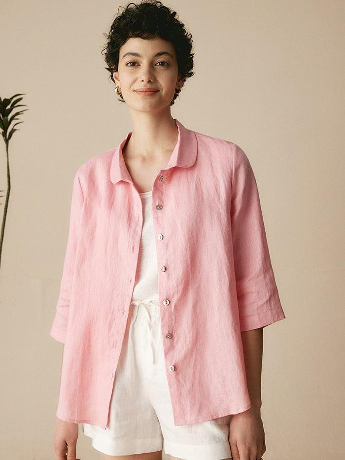 LINTICO 100% Linen Peter Pan Collar 3/4 Sleeve Shirt ASTRID — detail shot 10