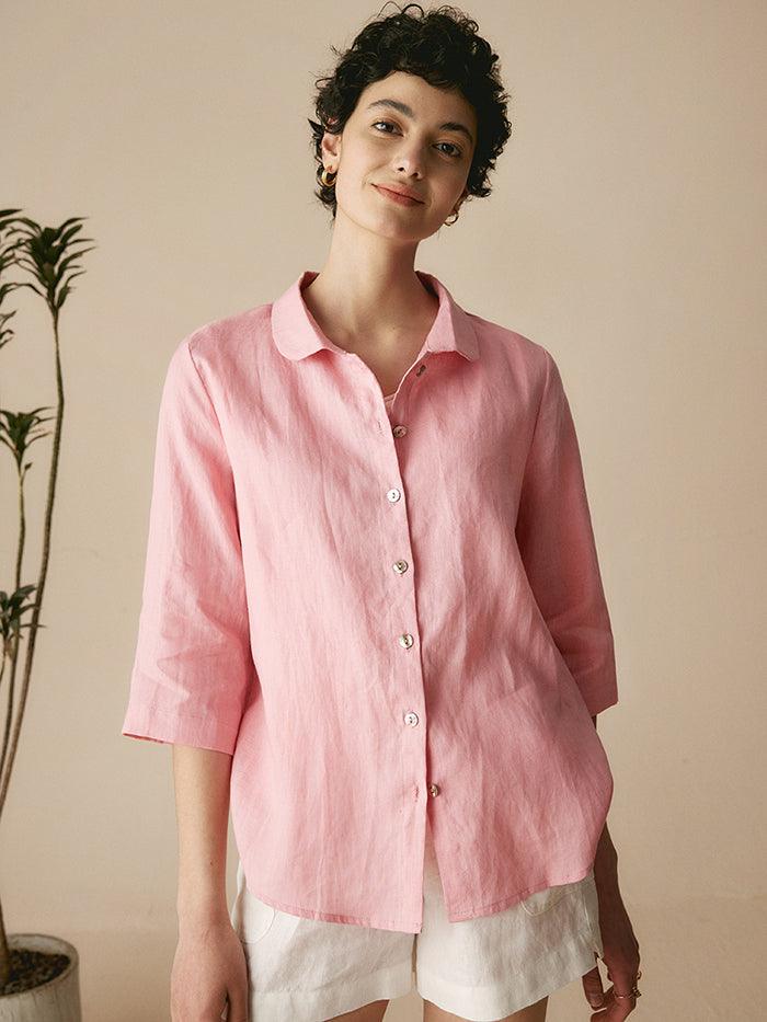 LINTICO 100% Linen Peter Pan Collar 3/4 Sleeve Shirt ASTRID — detail shot 9