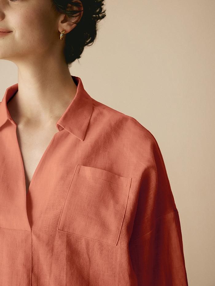 LINTICO Linen Oversized Fit Pocket Shirt ELOWEN — detail close-up