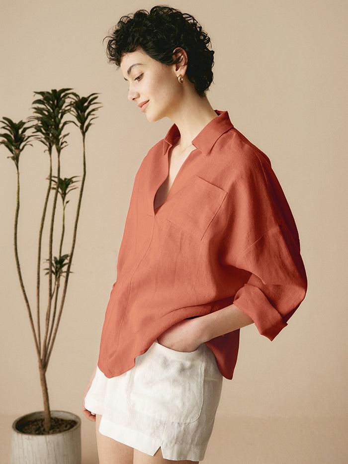 LINTICO Linen Oversized Fit Pocket Shirt ELOWEN — feature highlight
