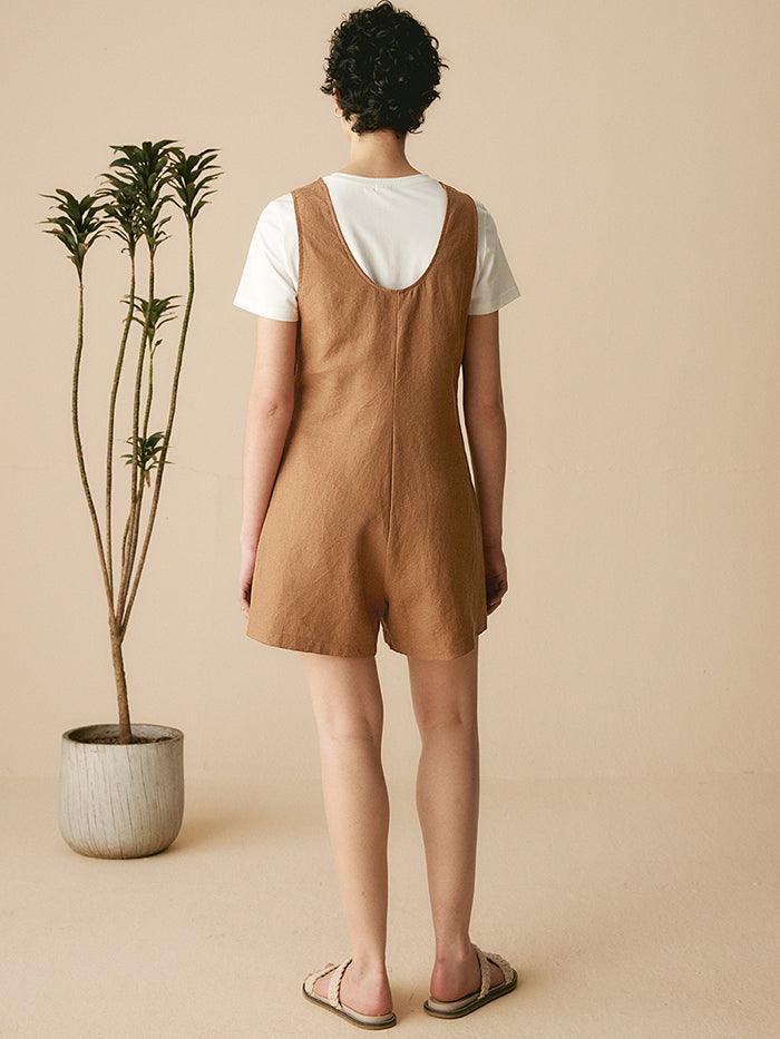 LINTICO LINTICO 100% Linen U-Neck Short Jumpsuit KENDALL — lifestyle worn / used context
