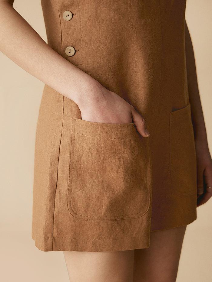 LINTICO LINTICO 100% Linen U-Neck Short Jumpsuit KENDALL — detail shot 8
