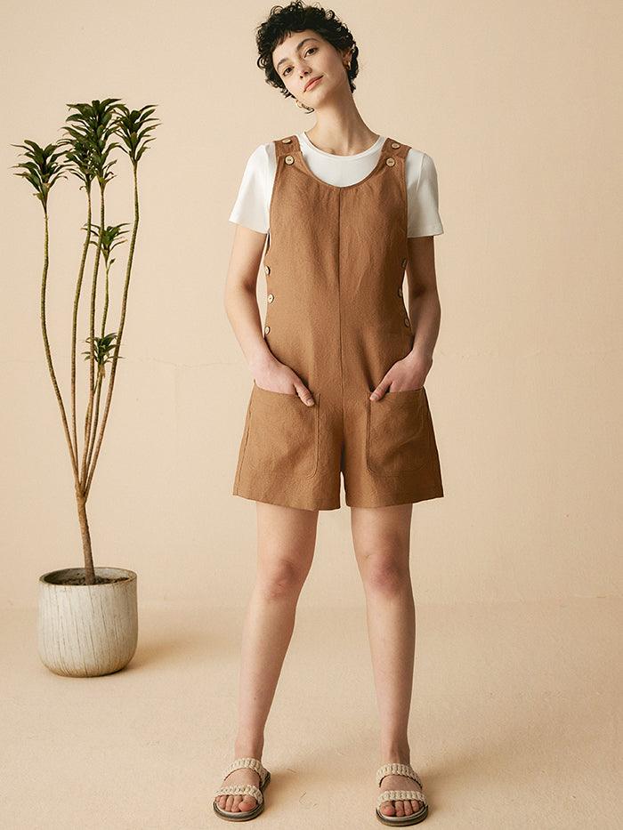 LINTICO LINTICO 100% Linen U-Neck Short Jumpsuit KENDALL — detail shot 6
