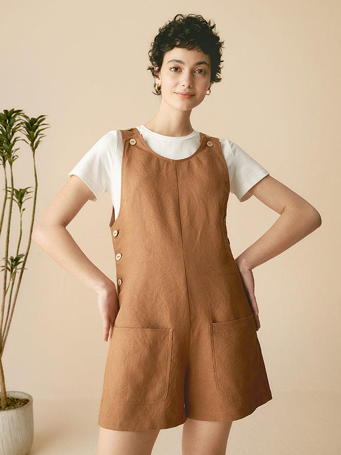 LINTICO LINTICO 100% Linen U-Neck Short Jumpsuit KENDALL — main product shot