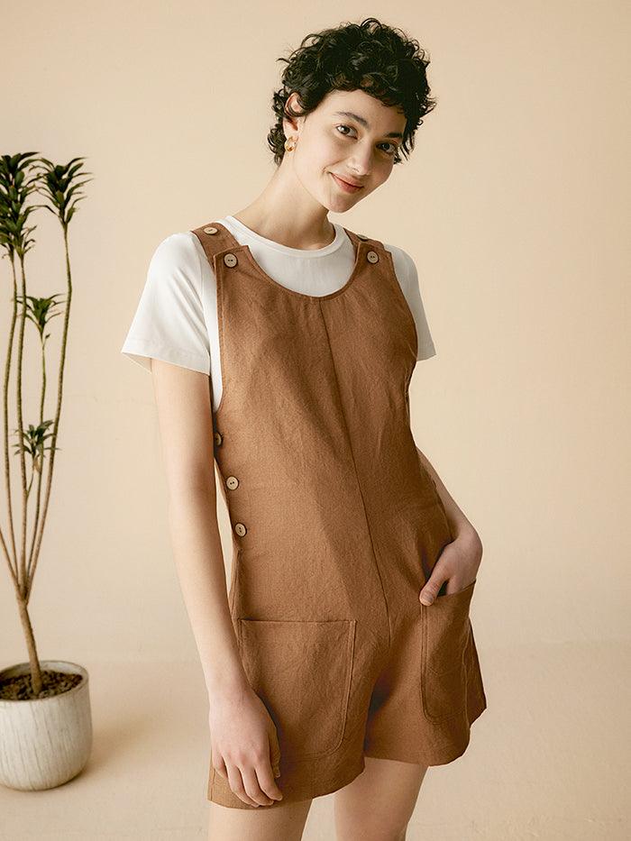LINTICO LINTICO 100% Linen U-Neck Short Jumpsuit KENDALL — jumpsuits & rompers-rompers-linen category context