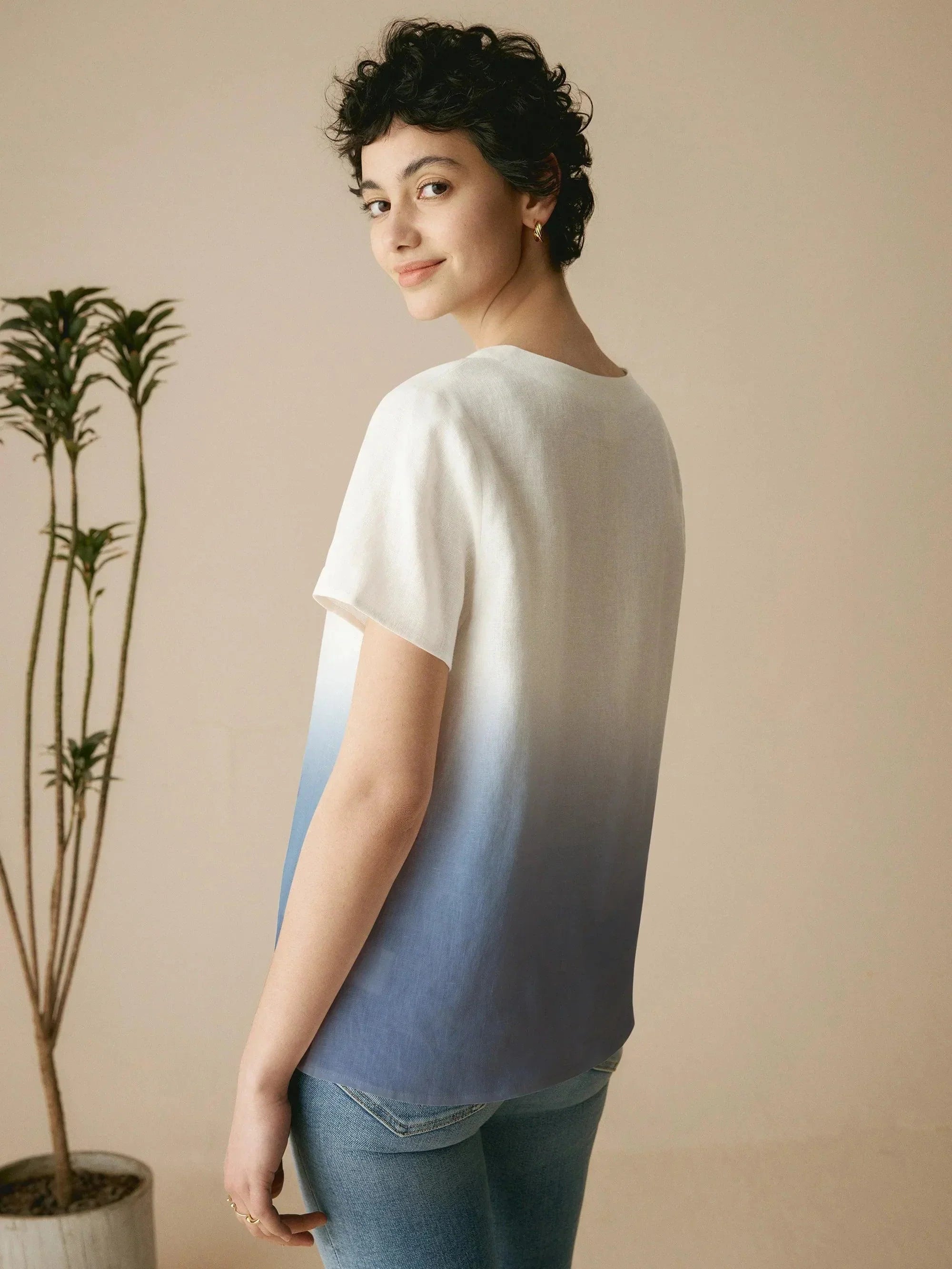 LINTICO LINTICO 100% Linen Easy Popover V-Neck Boxy Top DAWN — tops-t-shirts-linen category context