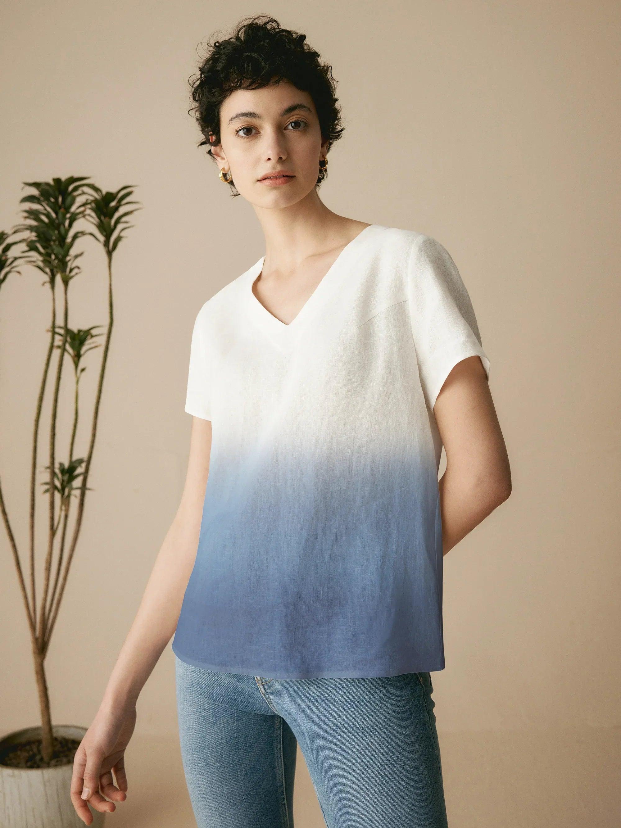 LINTICO LINTICO 100% Linen Easy Popover V-Neck Boxy Top DAWN — main product shot