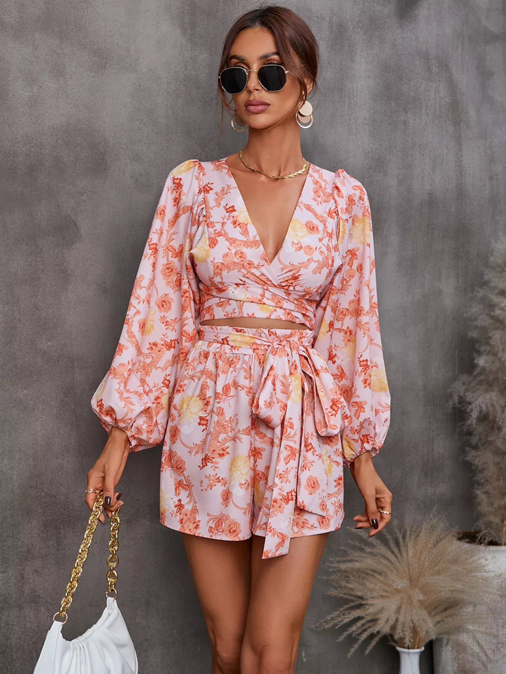 Cutout Front Printed Long Sleeve Romper