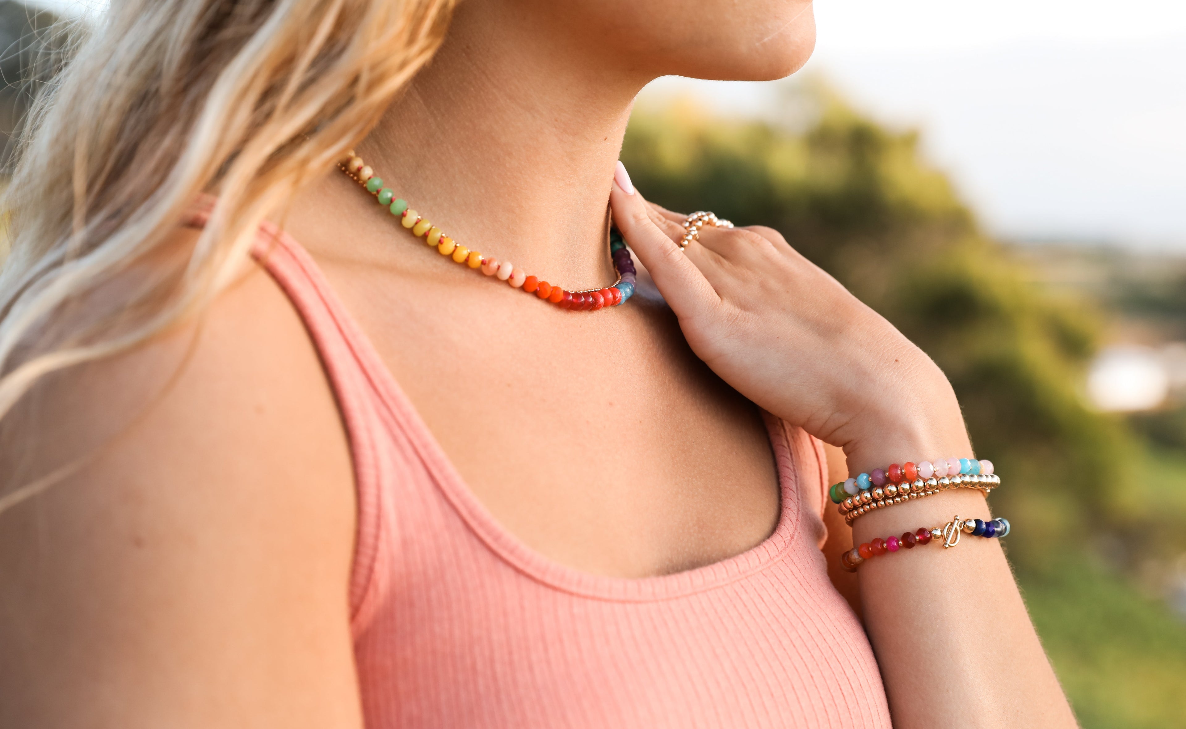CanyonLeaf Natural Gemstone Bracelet + 14k Gold Filled Toggle : Paradise — back view