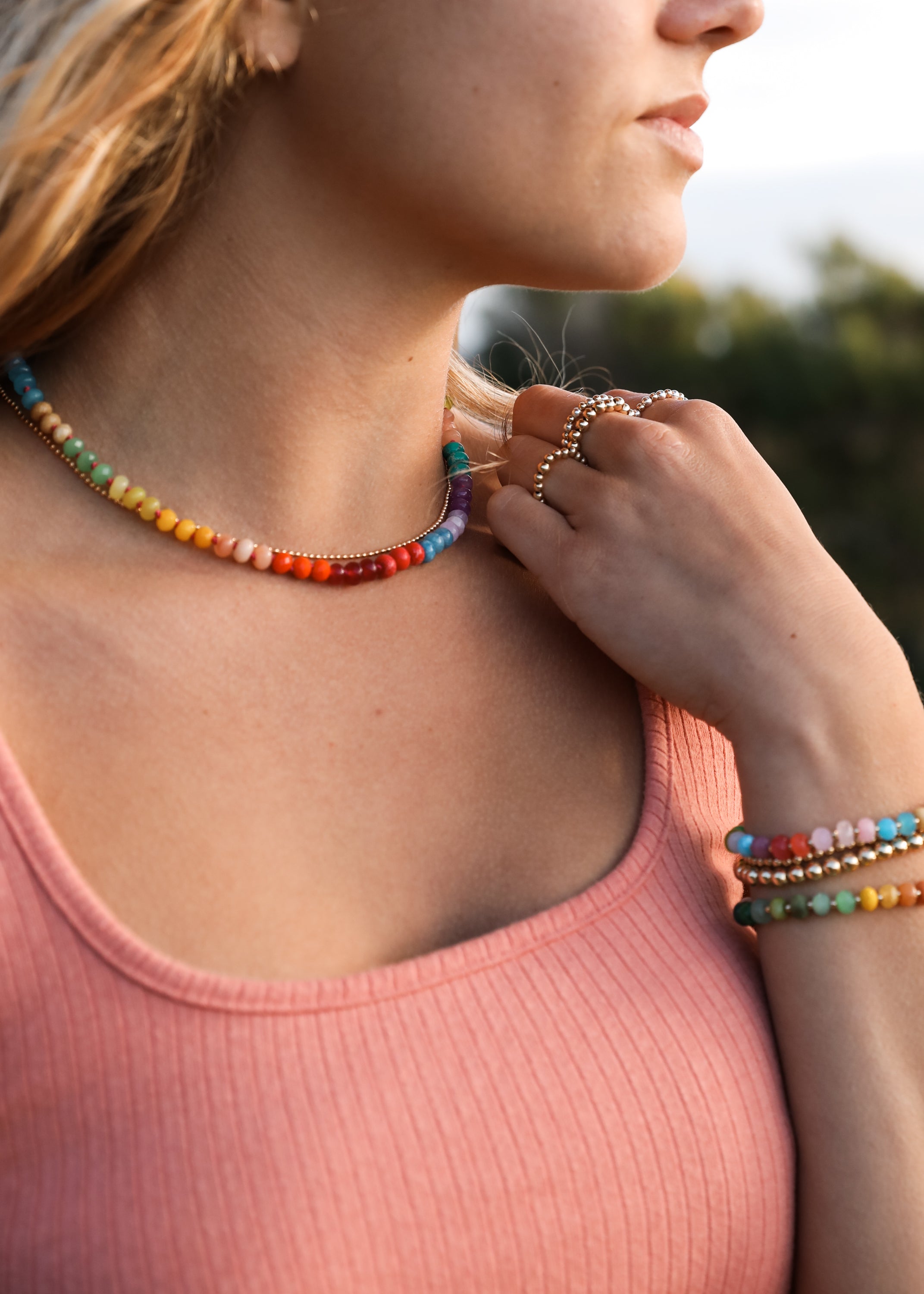CanyonLeaf Natural Gemstone Bracelet + 14k Gold Filled Toggle : Gold Rush — side view