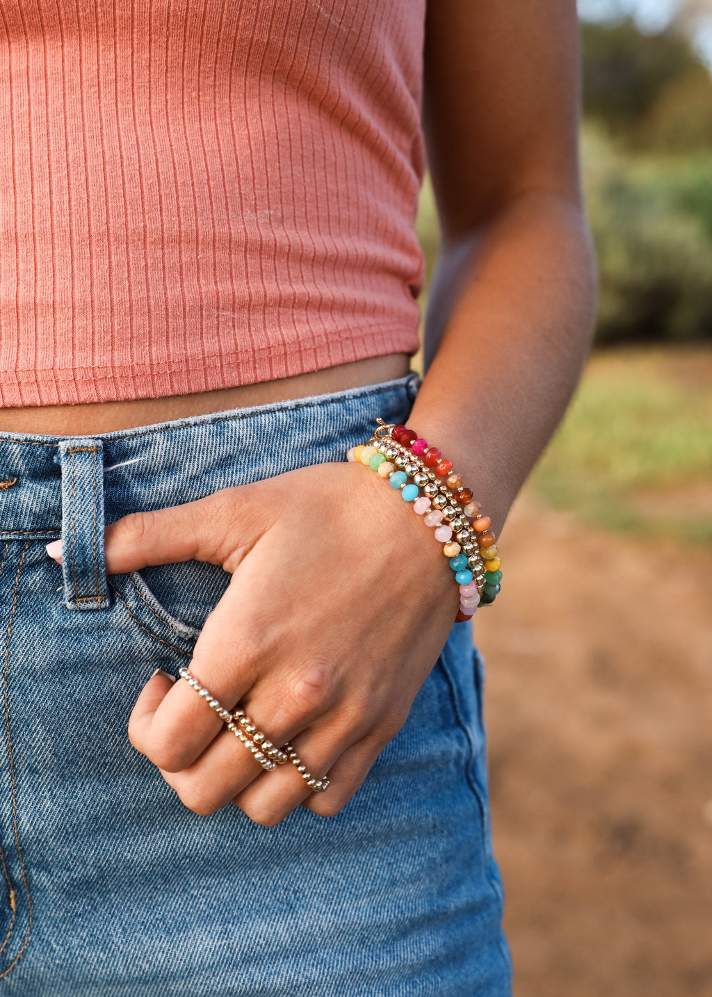 CanyonLeaf Natural Gemstone Bracelet + 14k Gold Filled Toggle : Key West — in-use photo