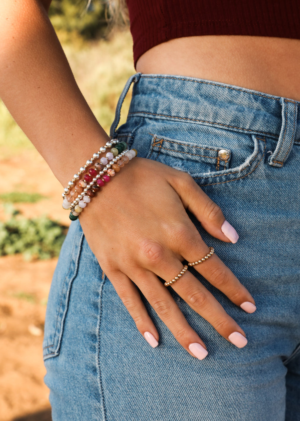 CanyonLeaf Natural Gemstone Bracelet + 14k Gold Filled Toggle : Gold Rush — back view