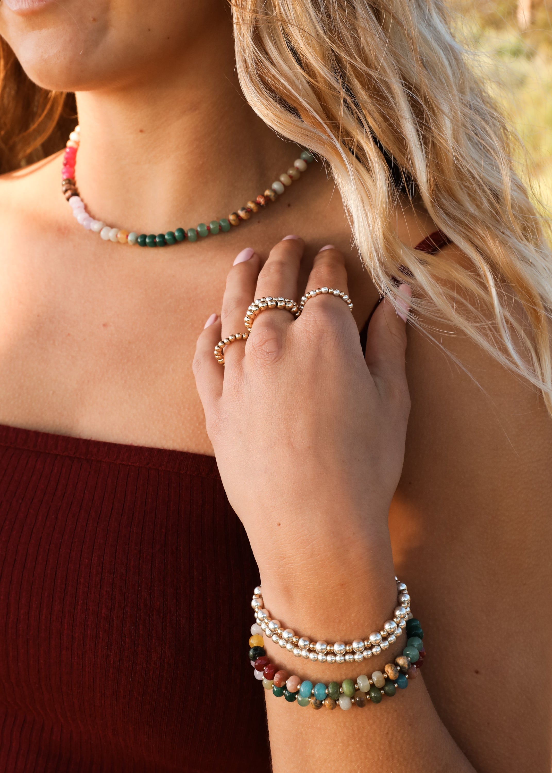 CanyonLeaf Natural Gemstone Necklace + 14k Gold Filled Toggle : Gold Rush — side view