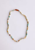 CanyonLeaf Natural Amazonite Gemstone || Beaded Necklace — CanyonLeaf branding close-up