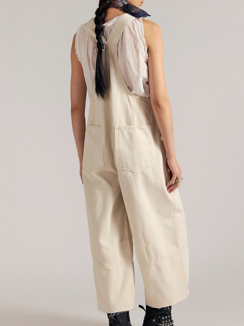 Raw Hem Wide-Leg Denim Overalls