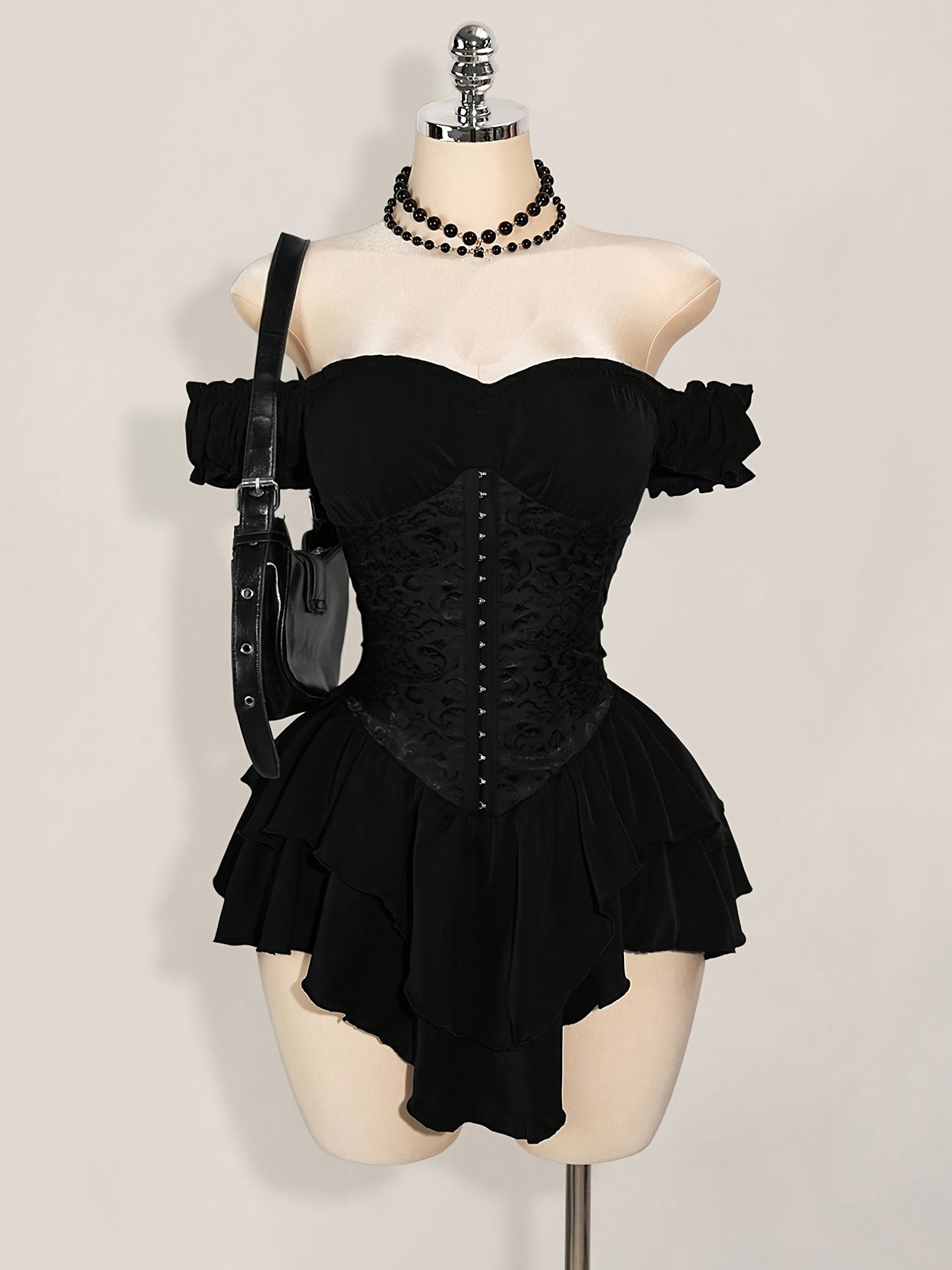 MyClosetAid One-Shoulder Dress with a Fitted Waist And Back Tie, Features Puff Sleeves And a Stylish, Elegant Cake Skirt — ma