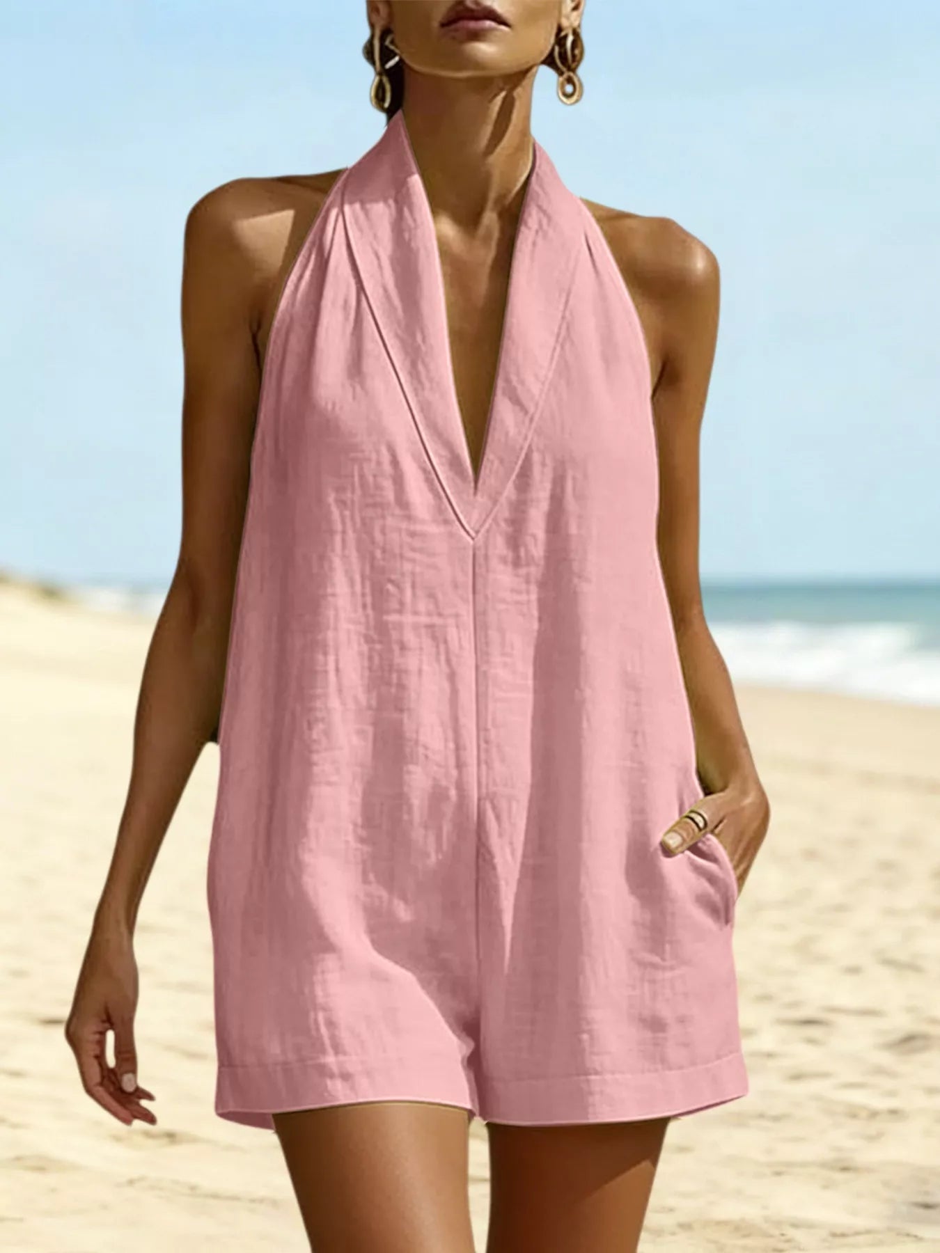 Halter Neck Romper with Pockets