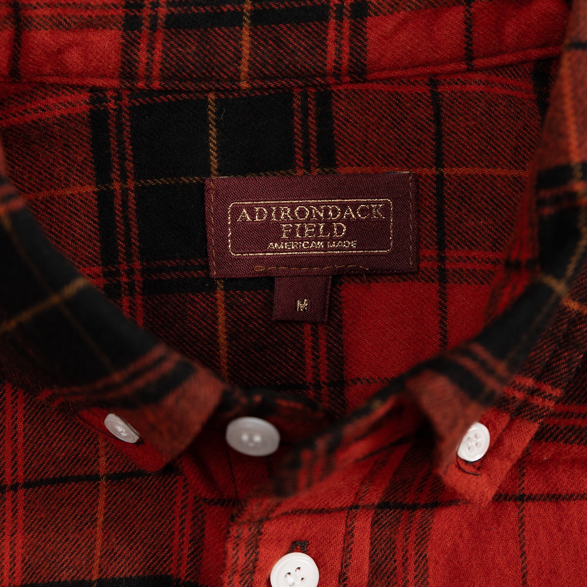 Adirondack Field Sabattis Organic Flannel Shirt — branding close-up