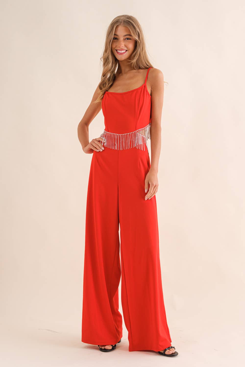 Pretty Little Patriot Pretty Little Patriot Red Rhinestone Cowgirl Jumpsuit — Red detail