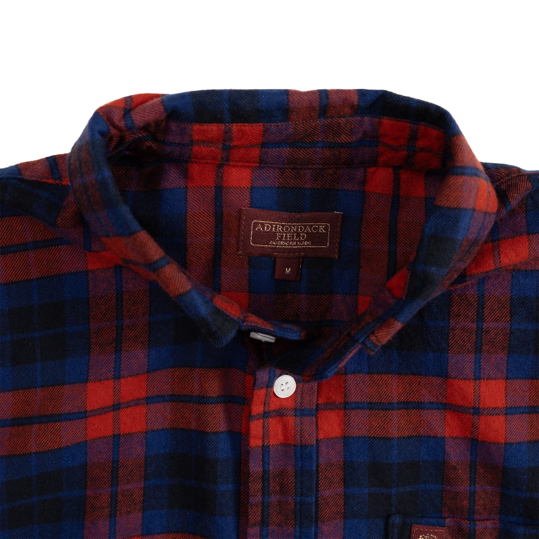 Adirondack Field Nessmuk Organic Flannel Shirt — branding close-up