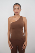 KIMITH BRAND I Am Wealthy Brown One Shoulder Top — main product shot