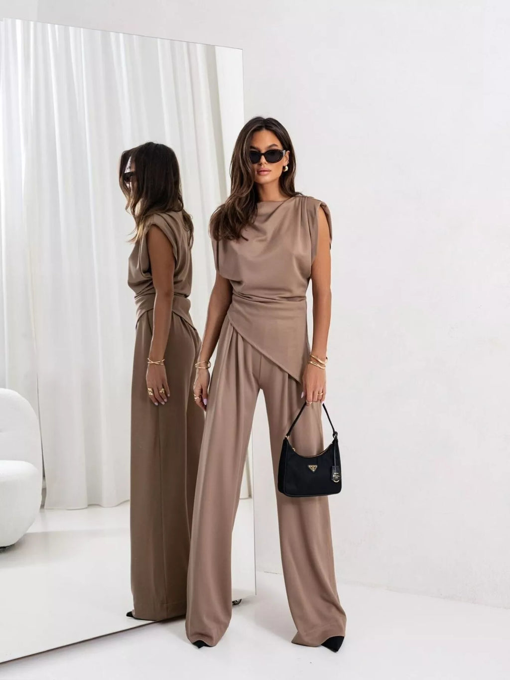 Satin Cowl Neck Top and Pants Set