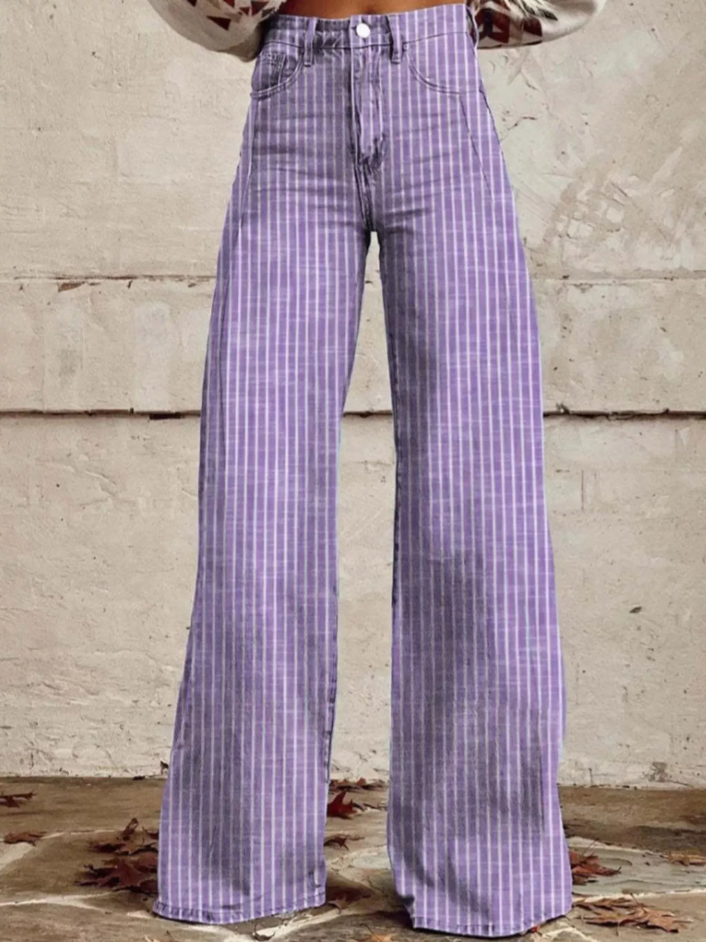 Striped High-Waisted Wide Leg Jeans