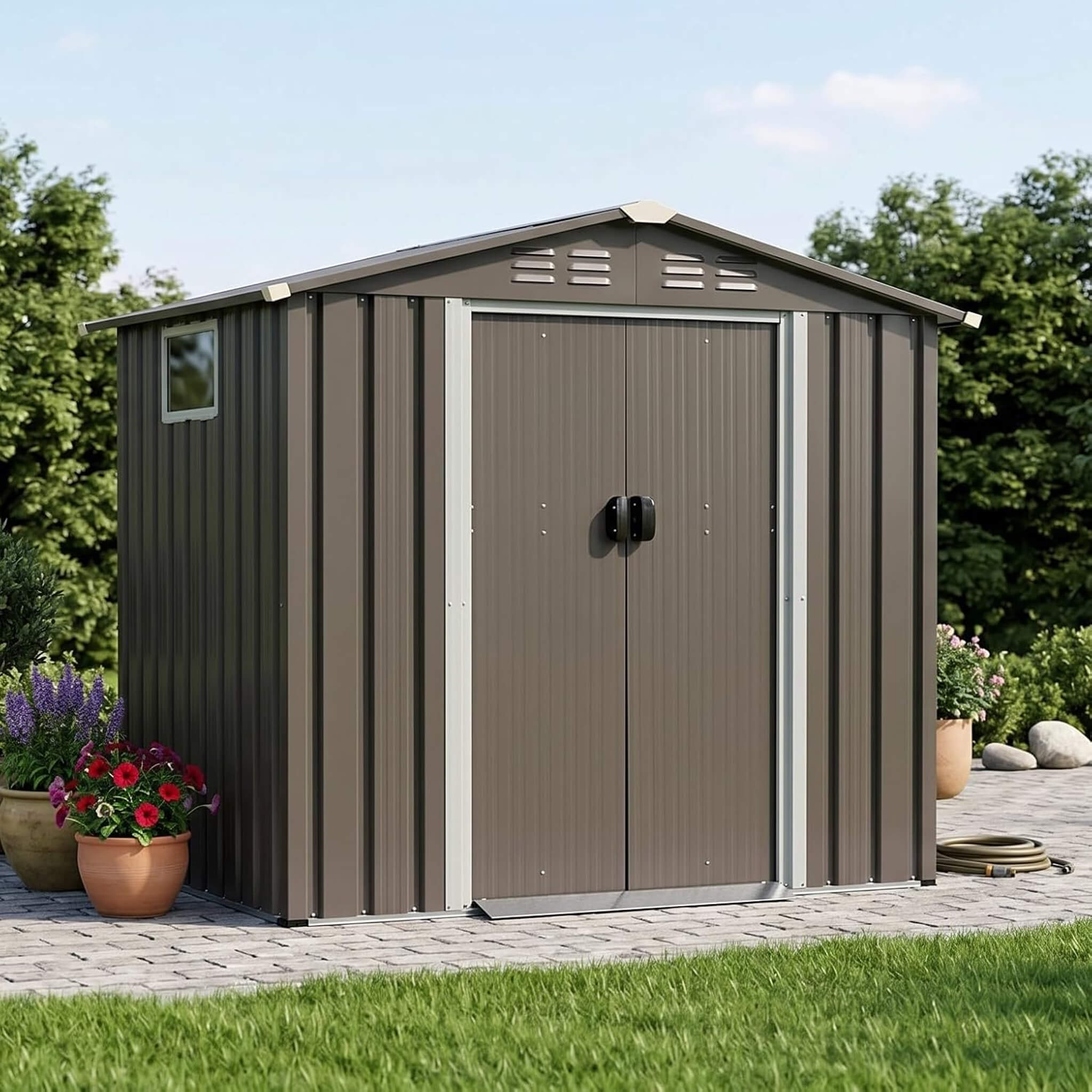 [04X06FT] Alora Outdoor All-Weather Galvanized Metal Storage Shed With Sliding Door (SAK96472) – SAKSBY WHOLESALE, view 7