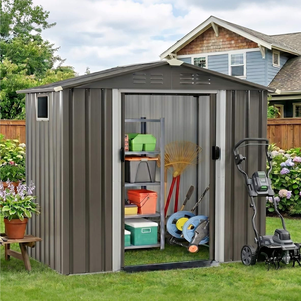 [04X06FT] Alora Outdoor All-Weather Galvanized Metal Storage Shed With Sliding Door (SAK96472) – SAKSBY WHOLESALE, view 3