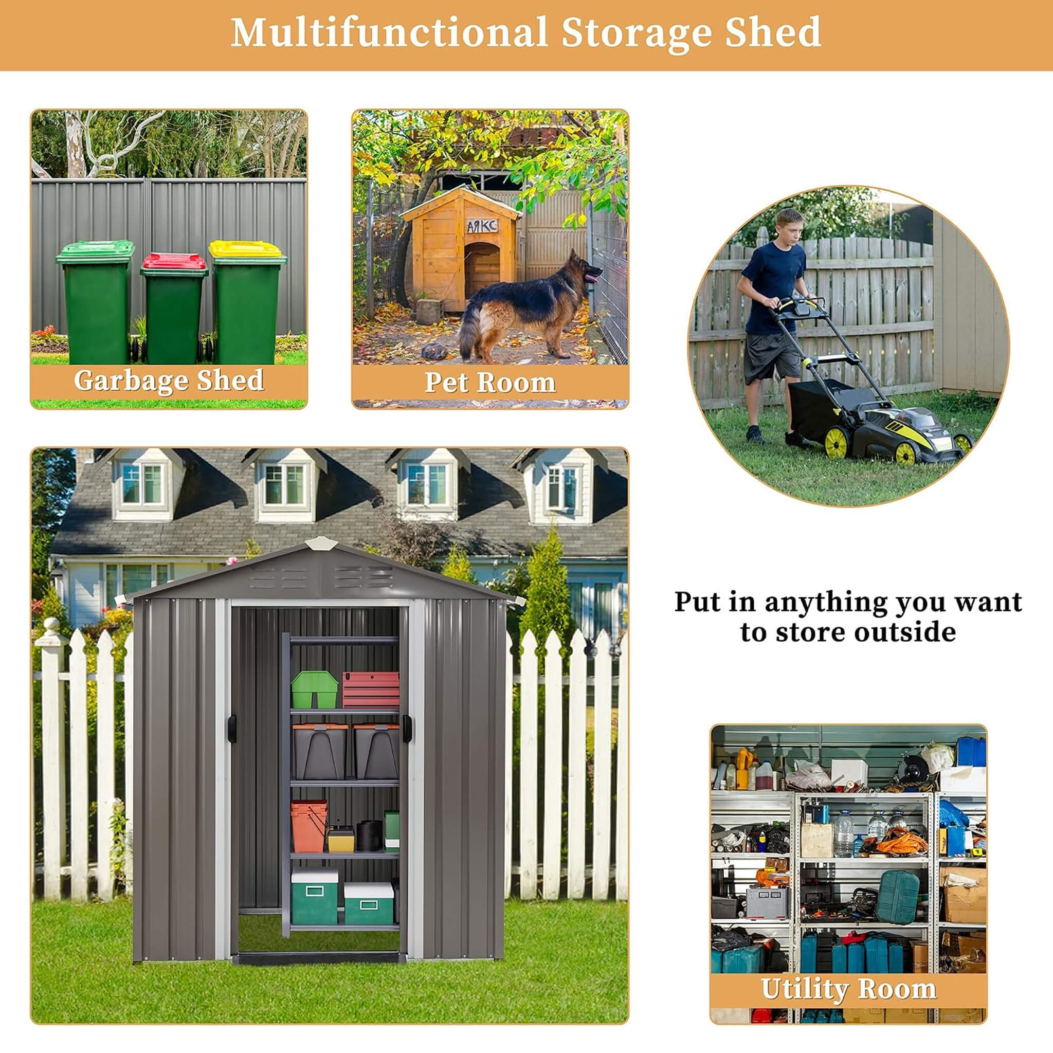 [04X06FT] Alora Outdoor All-Weather Galvanized Metal Storage Shed With Sliding Door (SAK96472) – SAKSBY WHOLESALE, view 6