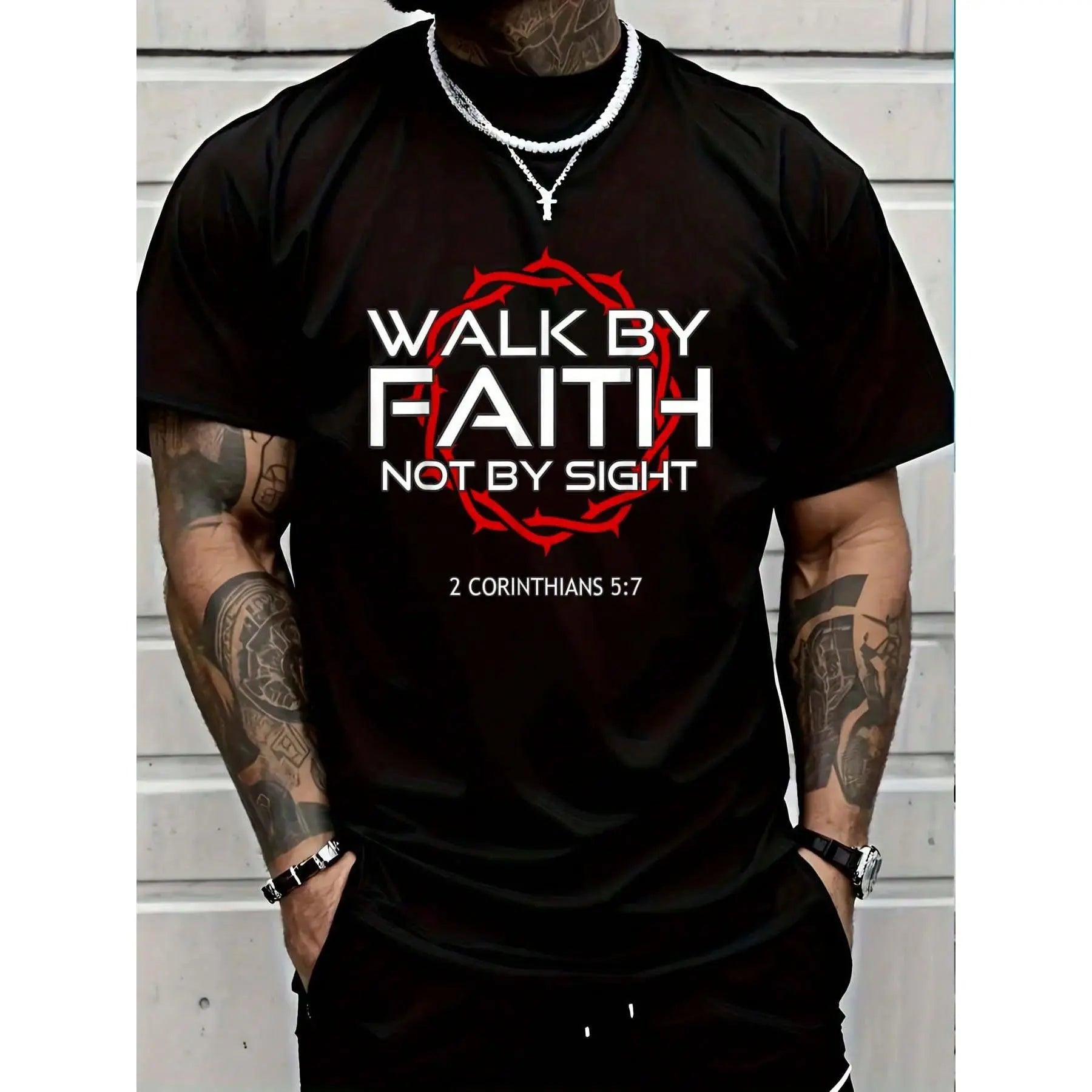 Pasimax "Jesus Walk By Faith" Christian T-Shirt - Religious Graphic Tee, Inspirational Scripture Apparel, Unisex Round Neck F