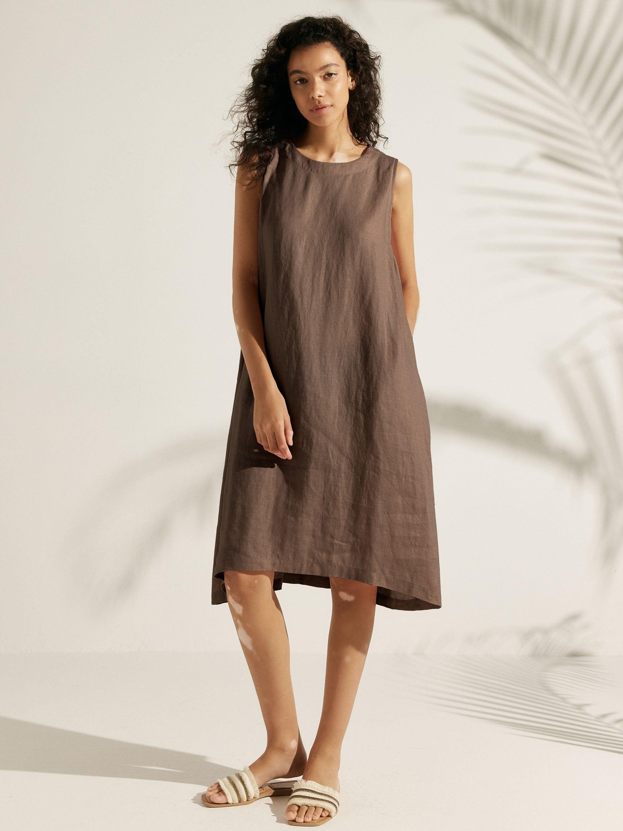 LINTICO 100% Linen Sleeveless Dress SIENNA — main product shot