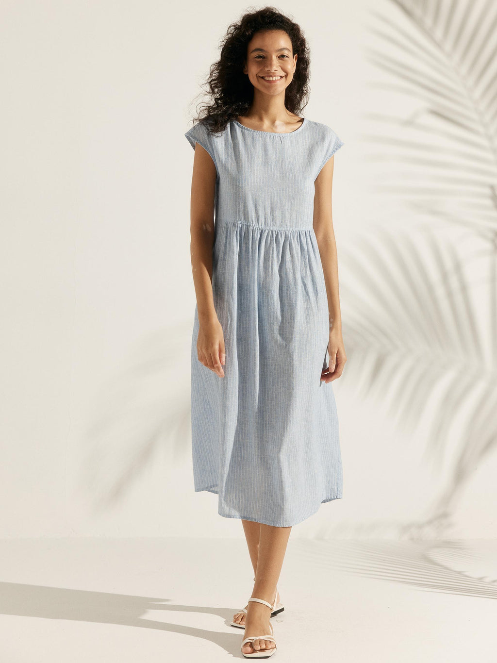 LINTICO Linen Striped Cap Sleeve Washed Maxi Dress JOAN — construction detail