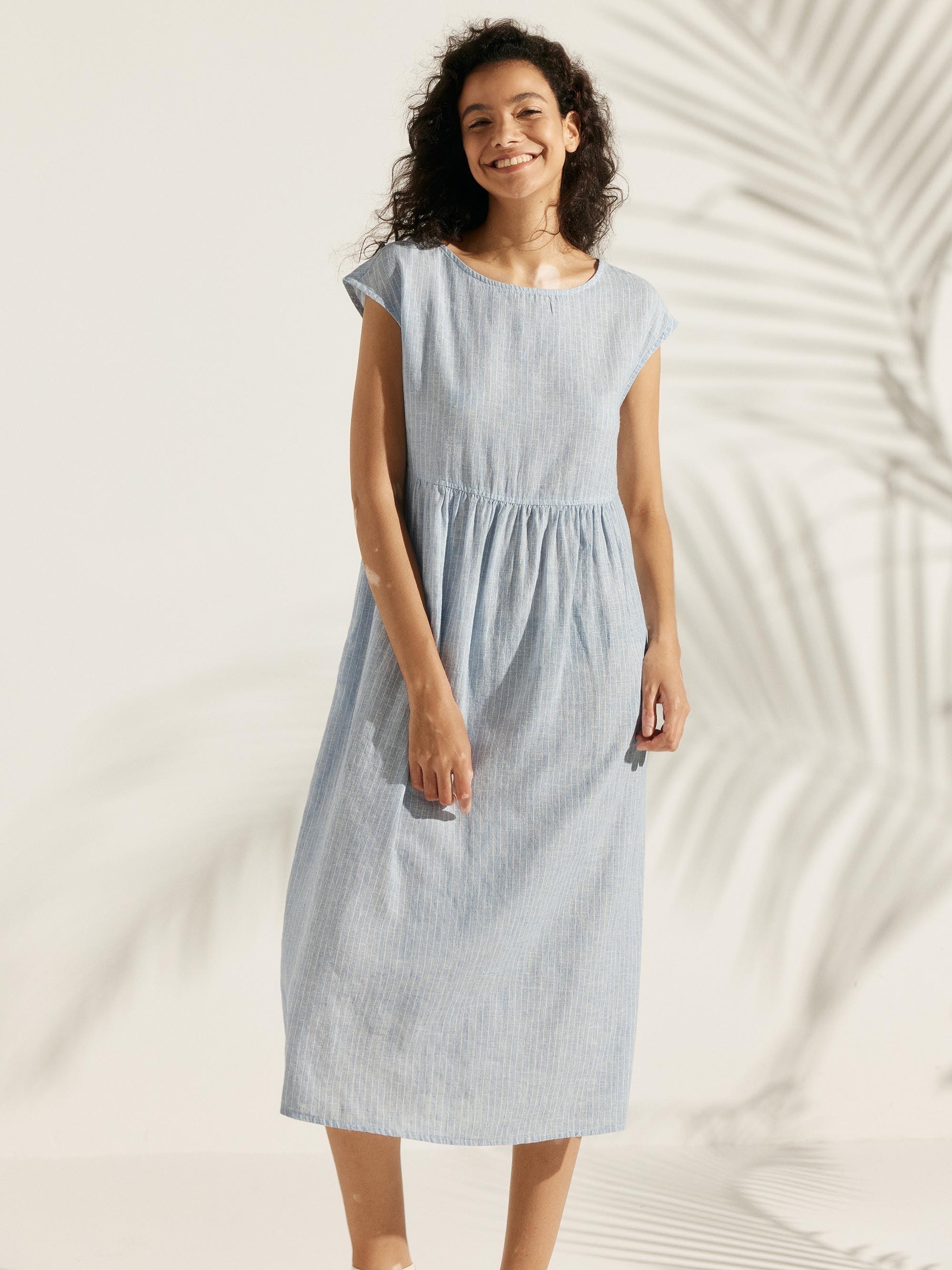 LINTICO Linen Striped Cap Sleeve Washed Maxi Dress JOAN — lifestyle worn / used context
