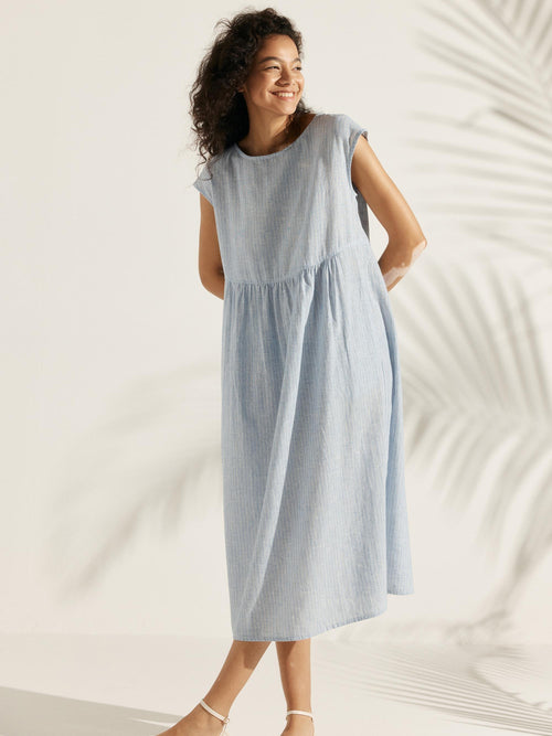 LINTICO Linen Striped Cap Sleeve Washed Maxi Dress JOAN — main product shot