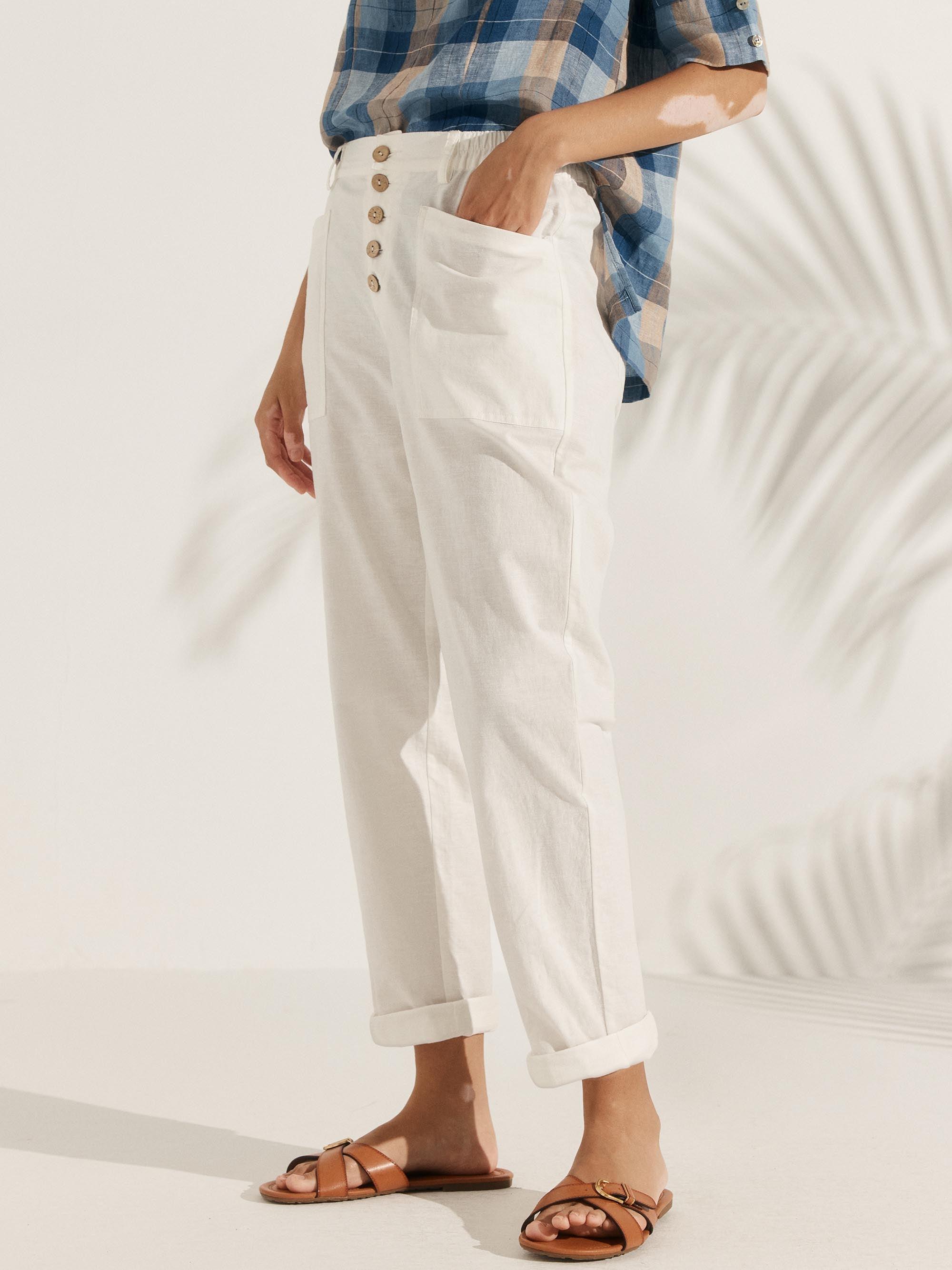 LINTICO Linen Simple Button Fly Trousers HEIDI — lifestyle worn / used context
