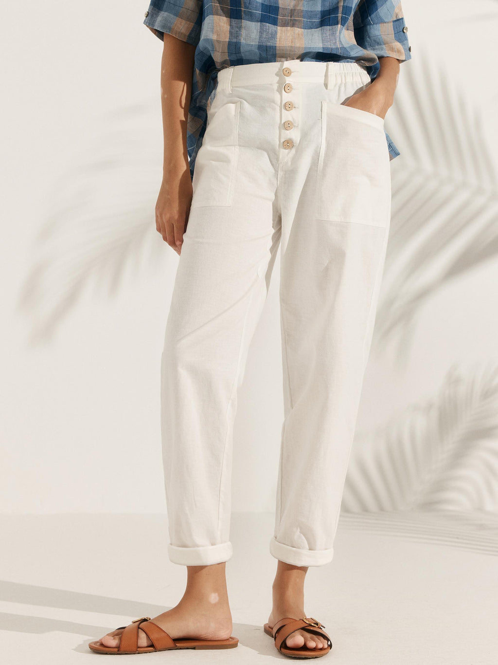 LINTICO Linen Simple Button Fly Trousers HEIDI — bottoms-pants-linen blend category context
