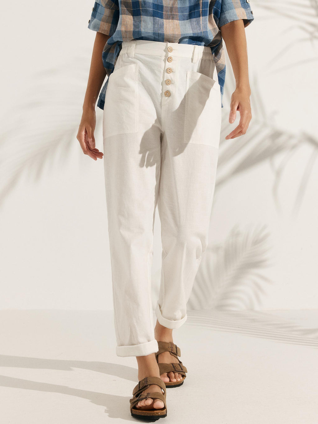 LINTICO Linen Simple Button Fly Trousers HEIDI — main product shot