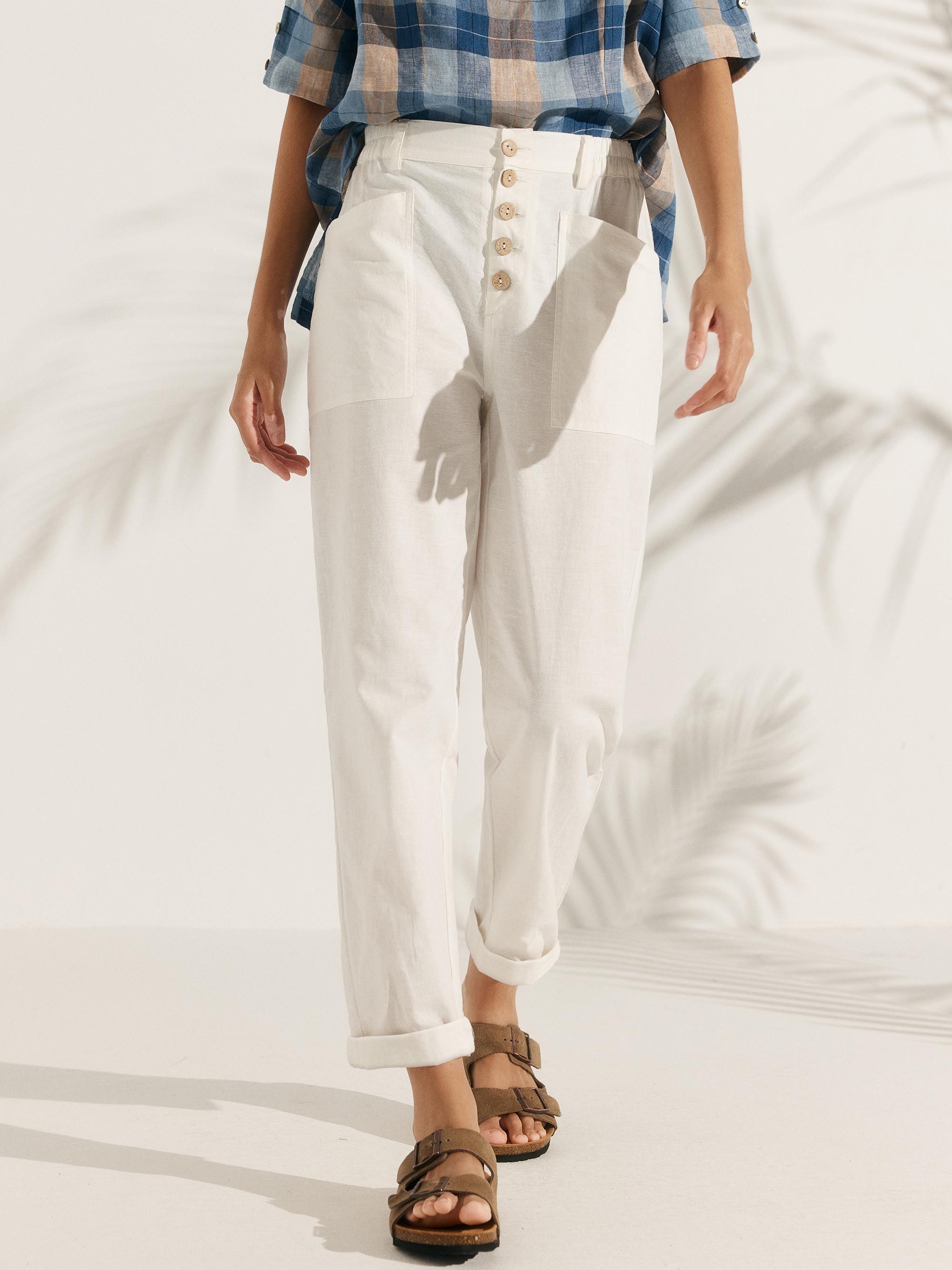 LINTICO Linen Simple Button Fly Trousers HEIDI — flat-lay composition