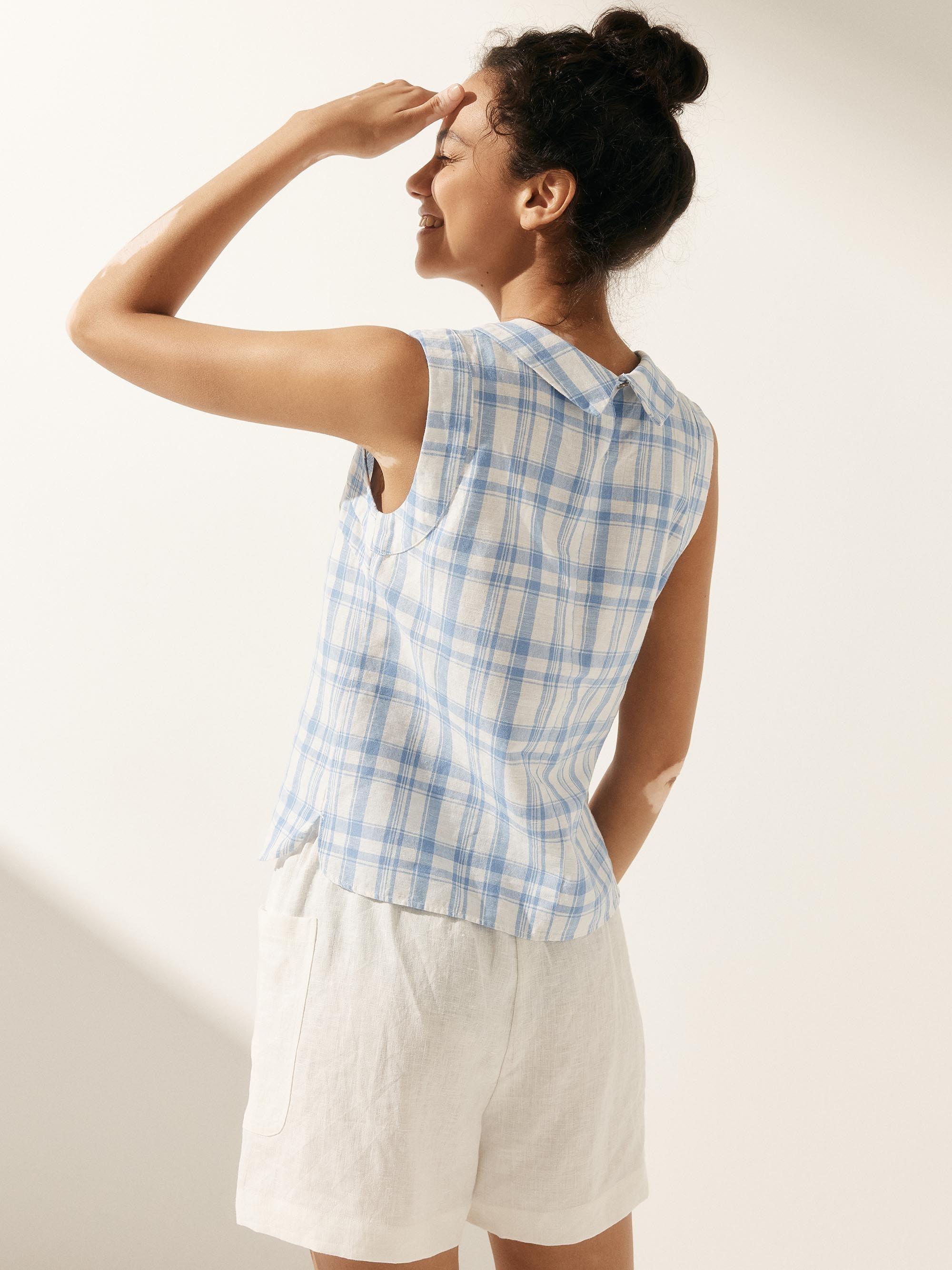 LINTICO 100% Linen Draped Collar Tank Top — back view