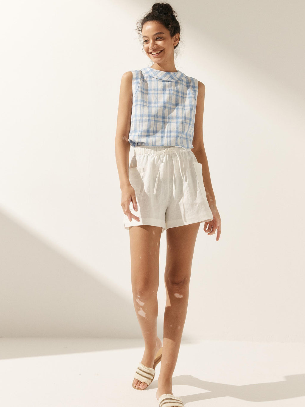 LINTICO 100% Linen Draped Collar Tank Top — alternative angle