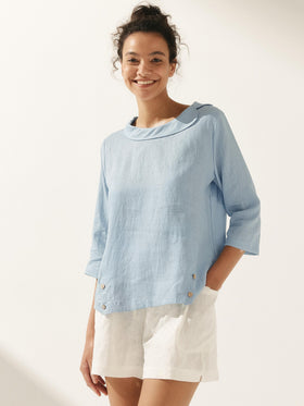 Linen Round Soft-Fold Collar Top LAURA